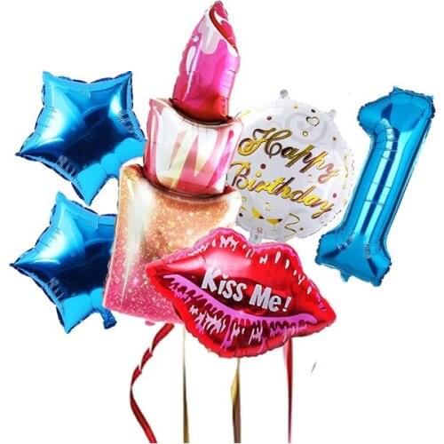 6Pc Party Balloon Lipstick Kiss Me 32 Inch Blue Number Balloon Helium Balloon Spa Party I Love You Wedding Birthday Balloon
