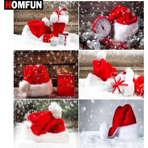 HOMFUN Diamond Painting Full Square/Round Diamond "Christmas hat" Pattern Embroidery Cross Stitch 5D Rhinestone Painting