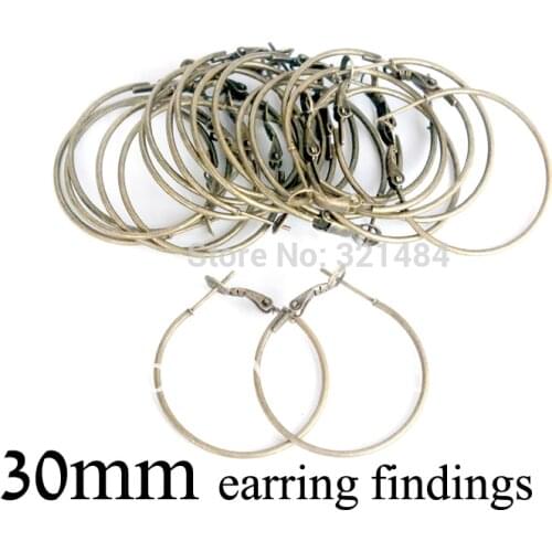 Free shipping Antique bronze brass 200pc 30mm Earwires Earring Hoops-Wires-Hooks Jewelry Hoop Earring Findings