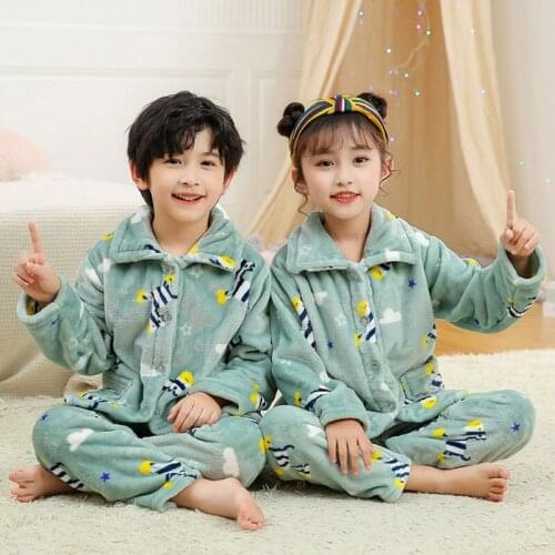 Childrens Pajamas Sets Babys Flannel Sleepwear 2pcs Teens Girls Cartoon Bear Printed Pyjamas Autumn Winter 2021 Kids Homewear