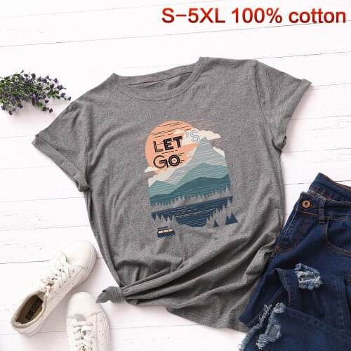 Summer Basic Tees Tops Cotton Short Sleeve T Shirt Leisure Sports Camping Print Harajuku T Shirts Women Clothing