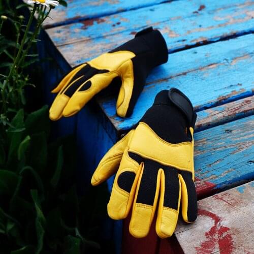 GL-LP5 Super Offer! Genuine Thick Deer Leather Glove Good Quality Deer Leather & Nylon Durable Rider Gloves 3 Sizes