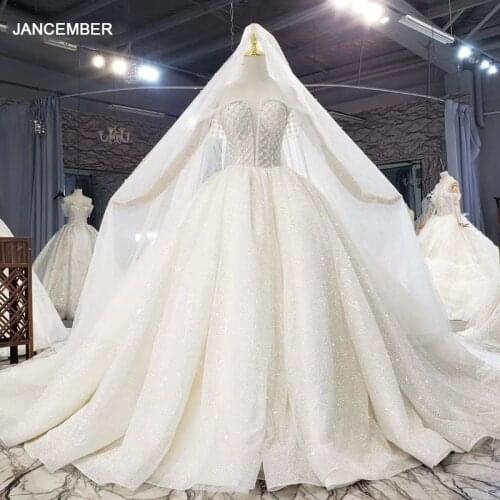 HTL1602 Shining Beaded Top Wedding Dresses 2020 O-Neck Off The Shoulder Crystal Lace Up Back Ball-Gowns сввадебное платье