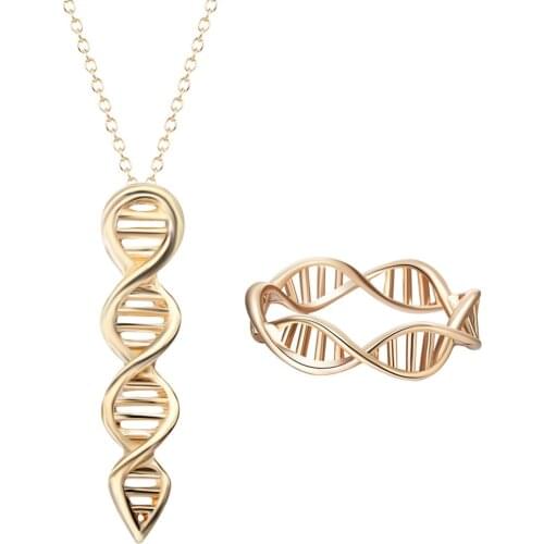 Kinitial 2pc/lot Hot DNA Necklace & Ring Jewelry Sets Dopamine Acetylcholine Molecule Biochemistry Pendants for Women Jewelry