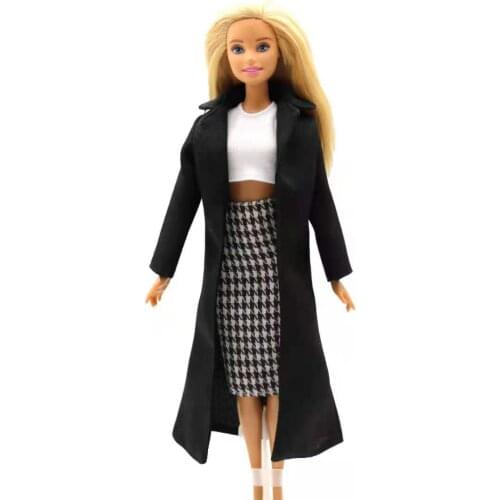 Classic Pure Black Winter Coat Jacket for Barbie Doll Clothes Outfits Parka Dress 1/6 BJD Dollhouse Accessories Kid DIY Toy Gift