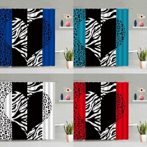 Creative Black White Love Shower Curtain Fashion Leopard Blue Red Background Color Pattern Bathtub Decoration Screen Washable
