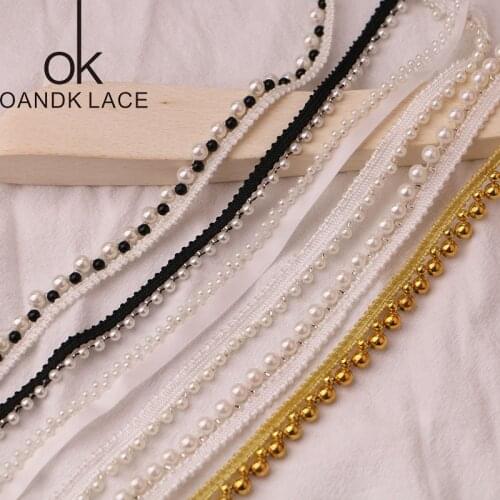 1 Yards White/black Pearl Beaded Lace Trim Tape Lace Ribbon African Lace Fabric Collar Dress Sewing Garment Headdress Materials