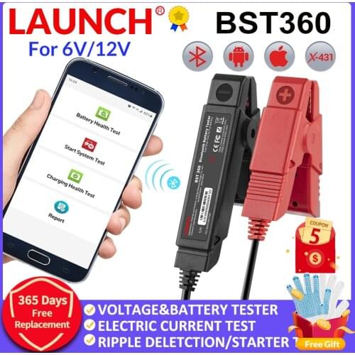LAUNCH BST-360 Bluetooth Battery Test Clip Analyzer 6V 12V 2000CCA BST360 Voltage tester for x431 device Adnroid / IOS Phone