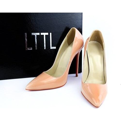 LTTL Top Quality Women Patent Leather Pumps Pointed Toe High Heel EU35-EU43 Women Slip-on Shoes Rose Red Bottom Wedding Shoes
