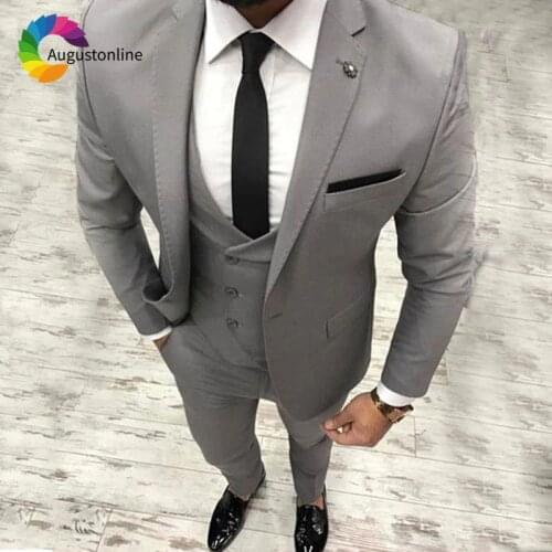 Mens Clasic Suit Blazers Grey Wedding Suits for Men Slim Fit Groom Tuxedo 3Piece Jacket Ternos Prom Wear Costume Homme Mariage