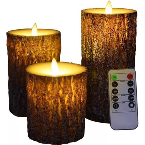 Set of 3 Battery operate Dancing Swinging wick LED tree Candle w/Remote controller Paraffin Wax Wedding Birthday Home Party Deco