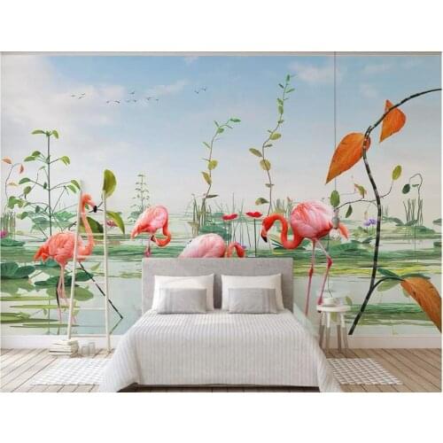 Custom mural 3d photo wallpaper Modern minimalist lotus pond plant flamingo home improvement living room wallpaper for walls 3 d