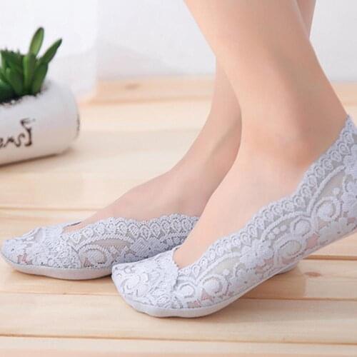 Solid Color Fashion Women Lace Low Cut Anti-slip No Show Invisible Boat Sock