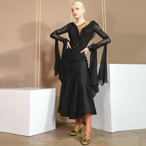 New Sexy Ballroom Dance Competition Dress Women Standard Modern Waltz Dance Dresses Long Sleeves
