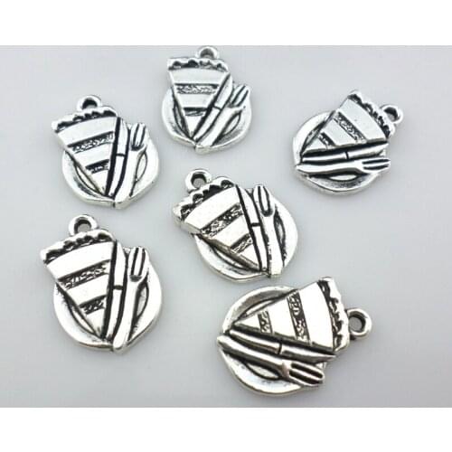 24pcs Tibetan Silver Pizza Birthday Cake Charms Pendant 14x20mm DIY Jewelry Findings