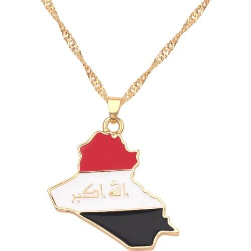 Republic Of Iraq Map Flag Pendant Necklace for Women/Men Gold Color Jewelry Maps of Iraq Necklaces chain choker gifts