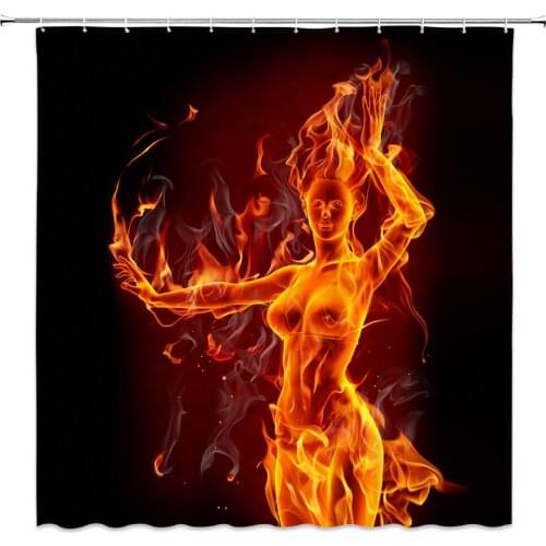 Sexy Flame Girl Shower Curtains Bathroom Decor Fire Women Creative Design Home Bathtub Waterproof Polyester Shading Curtain Set