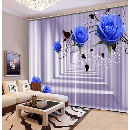 Blue room curtains Beautiful Photo Fashion Customized 3D Curtains blue rose curtains
