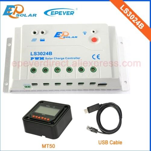 Solar charger 12V battery Controller Small power station LS3024B 30A 30amps MT50 remote meter and USB PC connect cable EPEVER