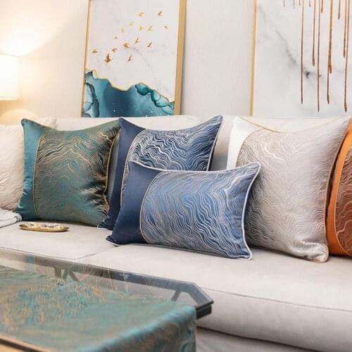 Light Luxury Decorative Pillow Cover Blue White Embroidery Abstract Geometric Home Decor Cushion Cover Bed Sofa Throw Pillowcase