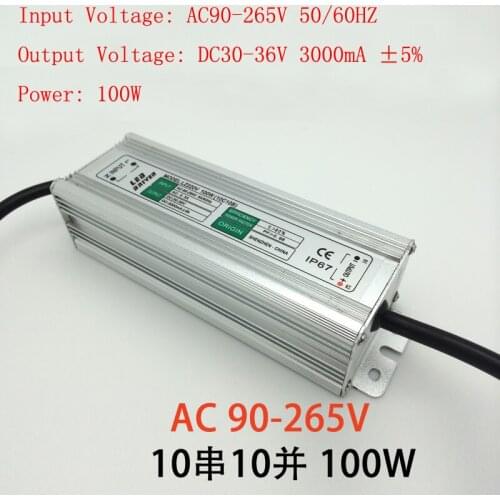 Free shipping 100W Floodlight LED Driver IP65 waterproof floodlight lighting transformer AC 90V-265V output DC30-36V 3000mA
