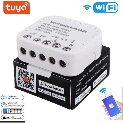 16A Tuya Wifi Smart Switch App Remote Control WiFi Switch Module 90V-240V Support External Switch Works With Alexa Google Home