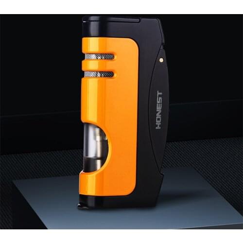 HONEST Windproof Turbo Torch Jet Lighter Metal Butane Gas Lighter Cigarette Lighters Cigar Smoking Accessories Gadgets For Men