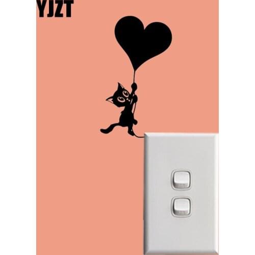 YJZT Love Heart Cat Animal Switch Sticker Vinyl Wall Decal Home Decor Funny Creative 17SS0137