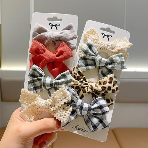 4Piece/Set New Girl Cute Leopard Hairpins For Kids Sweet Hair Clips Barrettes Lovely Hair Bows Children Fashion Hair Accessories