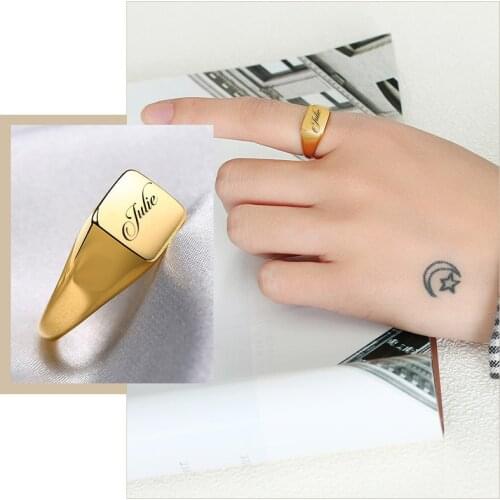 Womens Personalized Signet Ring,Gold Tone Stainless Steel Metal Finger Jewelry,Custom Birthday Party Gifts for Her