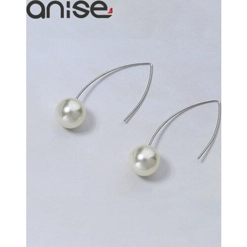 Anise Fashion Imitation Pearl Dangle Earrings Simple Geometric Folded Curved Fine Hook Earring for Women Wedding Brinco Bijoux