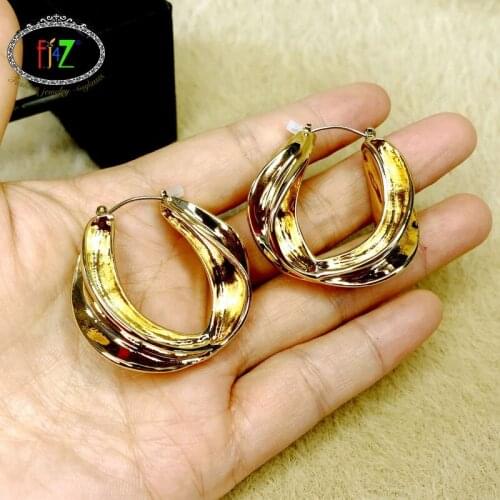F.J4Z 2021 Trend Hoop Earrings for Women Vintage Chunky Earring Twisted Alloy Lady Statement Earrings Jewelry Gifts Dropship