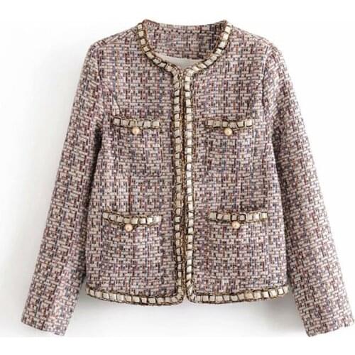 Vintage Cardigan Frayed Checked Tweed Blazers Coat Women 2019 Fashion Pockets Plaid Ladies Outerwear Casual Casaco Femme LU1151