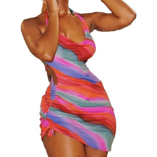 Sexy Party Printed Sleeveless Backless Min Spring Summer Clothes Dress For WomenS Vetement Femme 2021 Sukienka Sundress