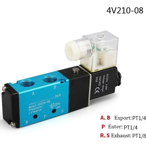 5Way 2 Position Airtac Electric Solenoid Valve 4V210-08 1/4" Port Size DC12V,24V. AC110V,220V, Pneumatic parts air control valve