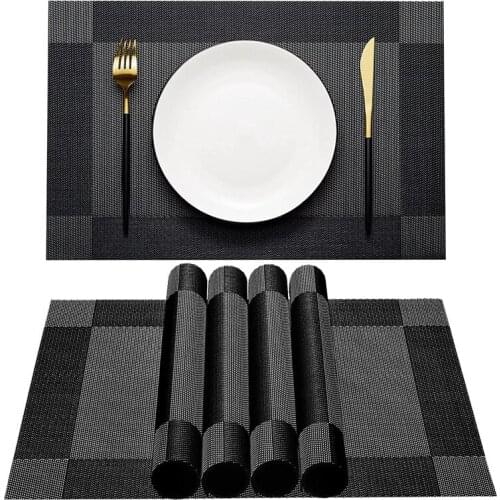 6 PCS Dining Table Placemats Non-Slip Heat Insulation Stain Resistant Table Mats Washable Easy Clean Placemats (Black)