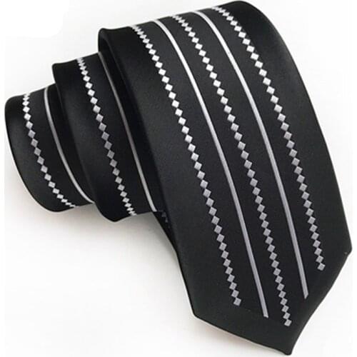 6cm Fashion Striped Narrow Ties For Men F tie Wedding Suit Gravata Black Polyester Cravat Necktie Party Business Neck Tie