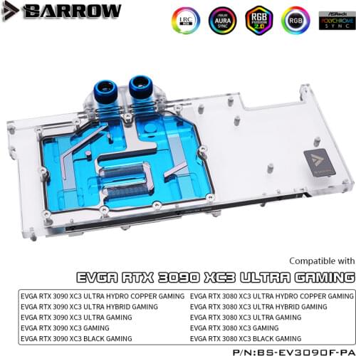 Barrow RTX 3090 3080 GPU Water Cooling Block for EVGA 3090 FTW3, Full Cover 5v ARGB GPU Cooler, BS-EV3090F-PA