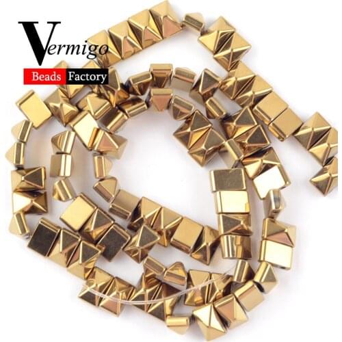 Natural Gold Rivet Shape Hematite Stone Beads For Jewelry Making DIY Necklace Bracelet Spacer Loose Beads 6x3mm 6x6mm 8x4mm 15"