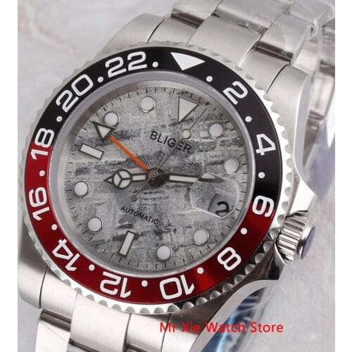 Bliger 40mm Automatic Mechanical Watch Men Luxury Sapphire Crystal Ceramic Bezel GMT Watch Luminous Waterproof Wristwatch Men