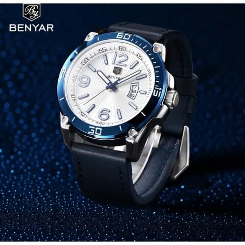 2020 BENYAR Fashion Mens Watches Top Brand Luxury Big Dial Military Quartz Watch Leather Waterproof Sport Wrist Watch Men Clock