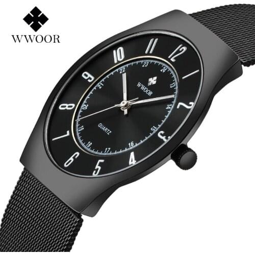 2017 Top Luxury Brand WWOOR Men Ultra Thin Waterproof Sports Watches Mens Quartz Wrist Watch Male Black Clock relogio masculino