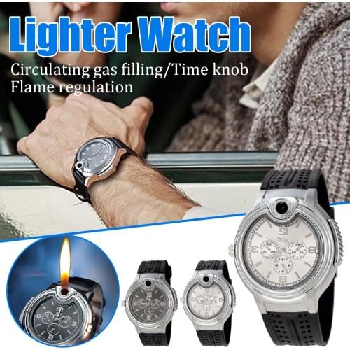 Watch Style Metal Open Flame Lighter Creative Mens Sports Open Flame Watch Lighter Inflatable Adjustable Male Encendedor Reloj