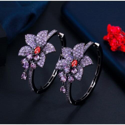 EYER Luxury 2021 Retro elegant Flower stylish Round earrings cubic zirconia shining drop earrings for women birthday party