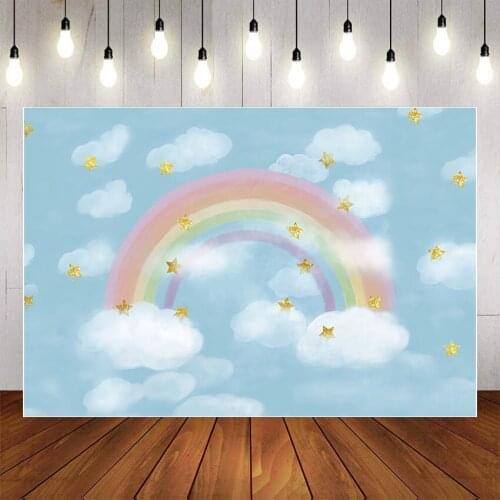 Mehofond Backdrops for Photography Blue Sky and White Clouds Cute Rainbow Stars Birthday Party Photo Studio Backdrops Photo Prop