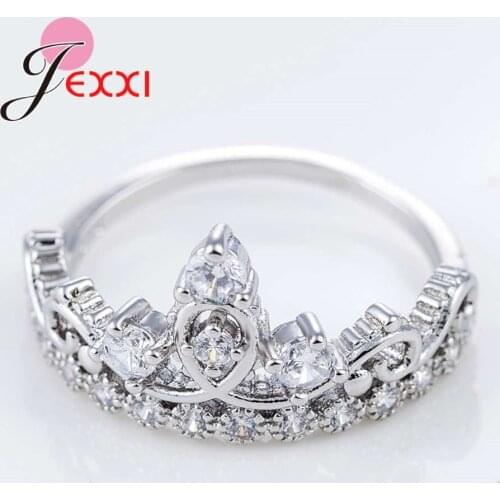Top Selling Bridal Accessories Exquisite Crown Shape Austrian Crystal Stone Ring Wedding Ceremony 925 Sterling Silver