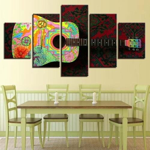 Oil painting decorated guitar 5 pcs Modern Home Wall Decor Canvas Picture Art HD Print Painting On Canvas for Living Room