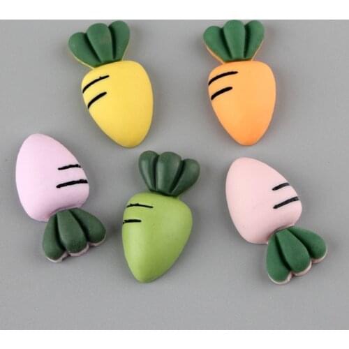 Kawaii Carrot vegetables Flatback Resin Cabochons Embellishments Scrapbooking 10pcs 14*27mm Fridge sticker Decor Cute Buttons