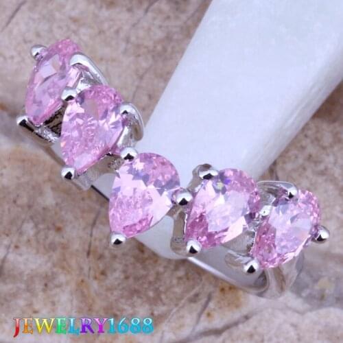 Marvelous Pink Cubic Zirconia Silver Plated Ring Size 5 / 6 / 7 / 8 / 9 D367
