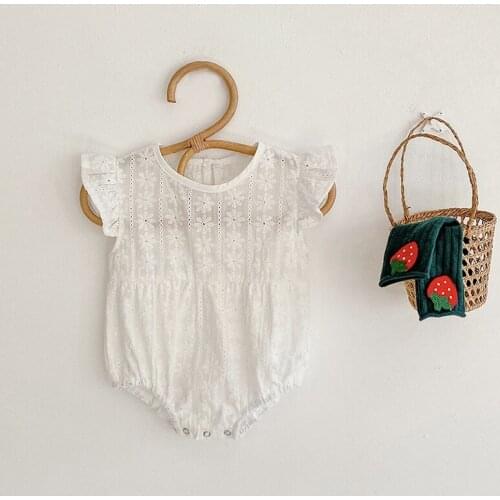 Newborn Infant Baby Girls Romper Fly Sleeve Hollow Embroidery Flower Jumpsuit Lovely Summer Home Wear Infant Mesh Playsuits